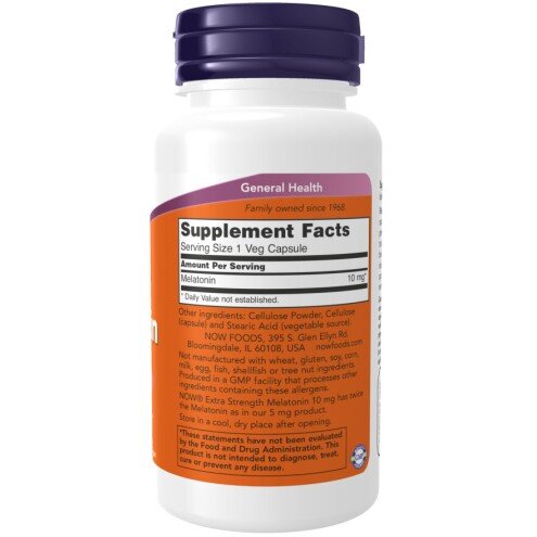 NOW Foods, Foods Melatonina 10mg NOW Foods, Melatonina 10mg, pentru pentru susținerea unui somn odihnitor și echilibrul ritmurilor circadiene