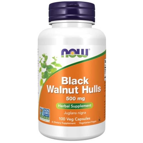 NOW Foods, Black Walnut Hulls 500mg - 100 Capsule vegetale NOW Foods, Black Walnut Hulls 500mg, pentru pentru susținerea sănătății digestive și protecția intestinală