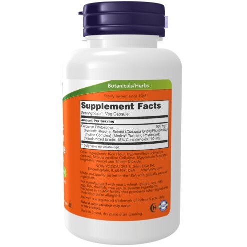NOW Foods, Bio-Curcumin Phytosome® cu Meriva® 500mg - 60 Capsule NOW Foods, Bio-Curcumin Phytosome® cu Meriva® 500mg, pentru pentru protecția antioxidantă și reducerea inflamației