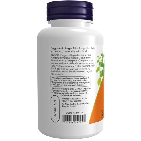 NOW Foods, Oregano 450mg - 100 Caps NOW Foods, Oregano 450mg, pentru pentru susținerea sistemului imunitar și protecția antioxidantă