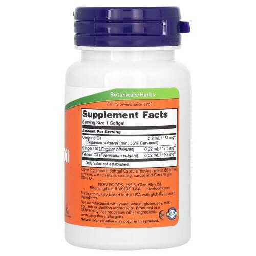 NOW Foods, Foods Oregano Oil - 90 Softgels NOW Foods, Oregano Oil, pentru pentru susținerea sănătății respiratorii și protecția antioxidantă