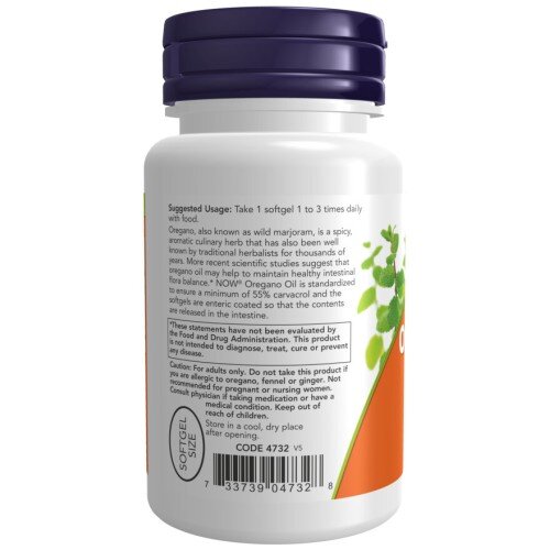 NOW Foods, Foods Oregano Oil - 90 Softgels NOW Foods, Oregano Oil, pentru pentru susținerea sănătății respiratorii și protecția antioxidantă