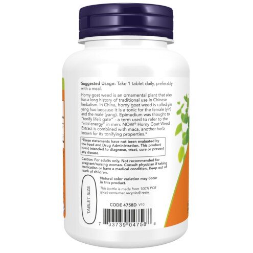 NOW Foods, Horny Goat Weed Extract 750mg - 90 Tablete NOW Foods, Horny Goat Weed Extract 750mg, pentru pentru susținerea libidoului și a performanței fizice