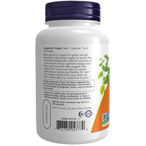 NOW Foods, Foods Maca 750mg NOW Foods, Maca 750mg, pentru pentru susținerea energiei și echilibrul hormonal