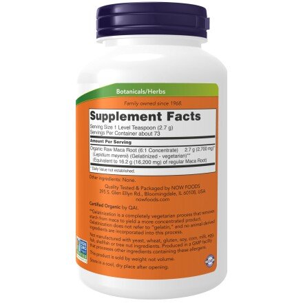 NOW Foods, Maca Organica - 198g NOW Foods, Maca Organica, pentru pentru susținerea energiei și echilibrul hormonal