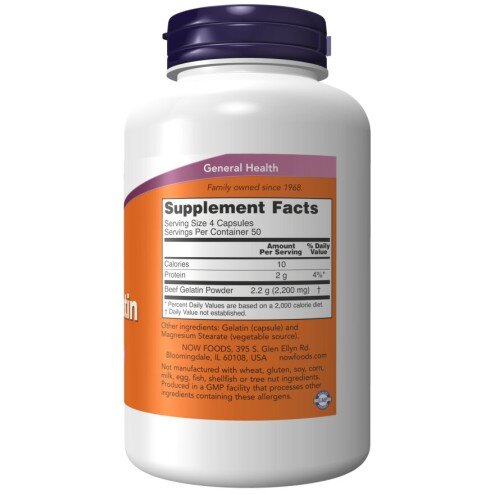 NOW Foods, Gelatina Hidrolizata din Vita - 200 Capsule NOW Foods, Gelatina Hidrolizata din Vita, pentru pentru susținerea sănătății articulațiilor și pielii