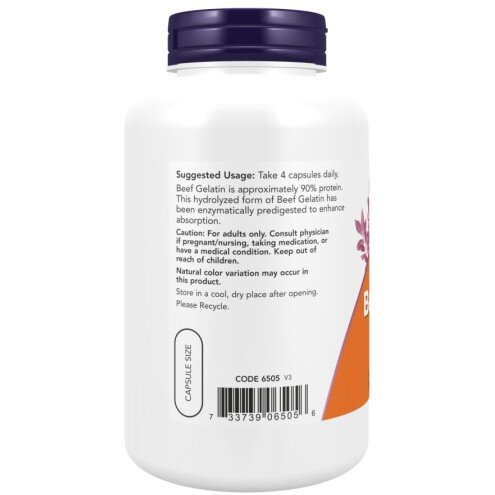 NOW Foods, Gelatina Hidrolizata din Vita - 200 Capsule NOW Foods, Gelatina Hidrolizata din Vita, pentru pentru susținerea sănătății articulațiilor și pielii