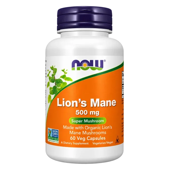 NOW Foods, Foods Lion's Mane 500mg - 60 Capsule vegetale NOW Foods, Lion's Mane 500mg, pentru pentru susținerea sănătății cognitive și a funcțiilor mentale