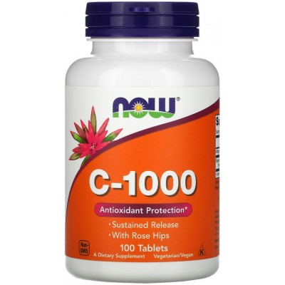 NOW Foods, FOODS Vitamina C-1000 cu Macese, Eliberare Prelungita - 100 Tablete