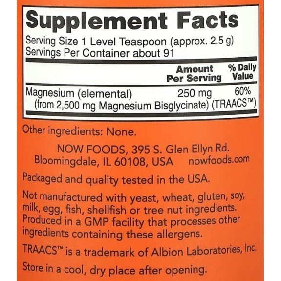 Magneziu Bisglycinate Powder, NOW Foods - 227g