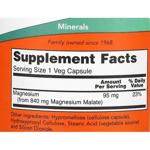 NOW Foods, Magnesium Malate Caps, pentru pentru susținerea energiei și reducerea oboselii musculare