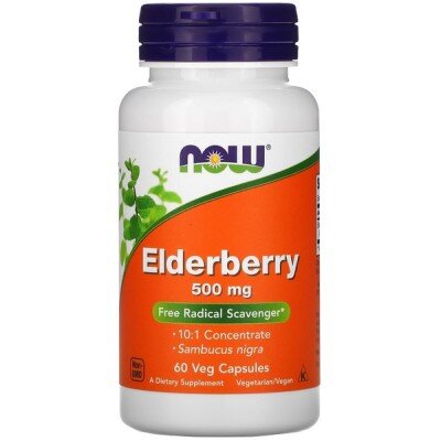 Now Foods Elderberry (Extract de Sambucus nigra/Soc) 500 mg - 60 Capsule vegetale