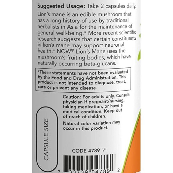 NOW Foods, Lion's Mane 500mg, pentru pentru susținerea sănătății cognitive și a funcțiilor mentale