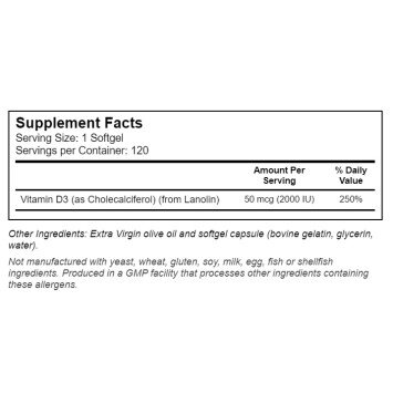 Vitamina D-3 2000 IU – 120 Gelule moi – NOW Foods NOW Foods, Vitamina D-3 2000 IU – 120 Gelule moi