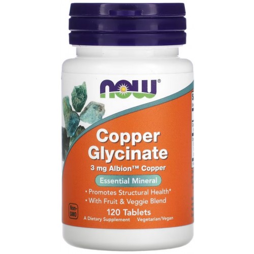 Now Foods Copper Glycinate, Cupru Glicinat 3mg - 120 Tablete