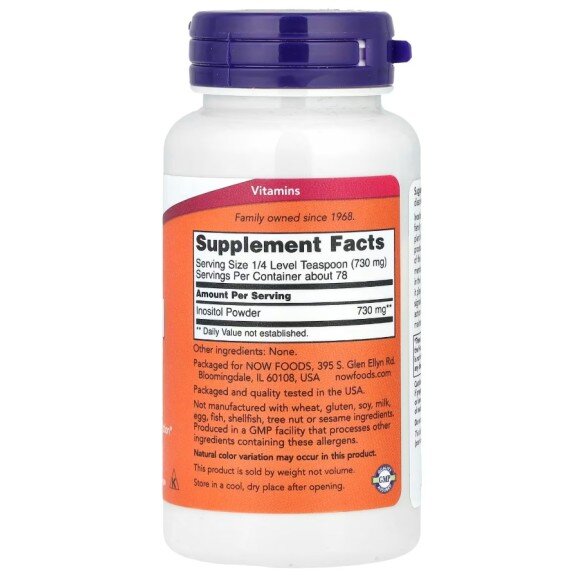 NOW Foods, Inositol Pure - 57g NOW Foods, Inositol Pure, pentru pentru susținerea sănătății mentale și echilibrul hormonal