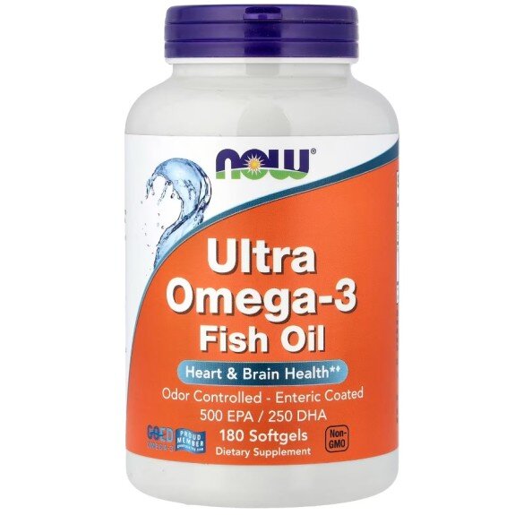 NOW Foods, ULTRA Omega-3 500 EPA / 250 DHA - 180 Softgels NOW Foods, ULTRA Omega-3 500 EPA / 250 DHA, pentru pentru sprijinul sănătății cardiovasculare și reducerea inflamației