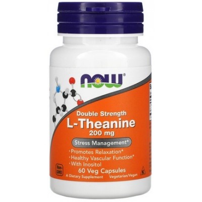 Now Foods L-Theanine 200 mg, Managementul stresului -  60 Capsule vegetale