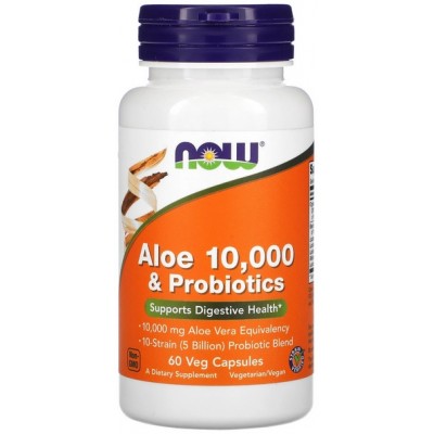 Now Aloe 10,000 & Probiotics - 60 Capsule vegetale