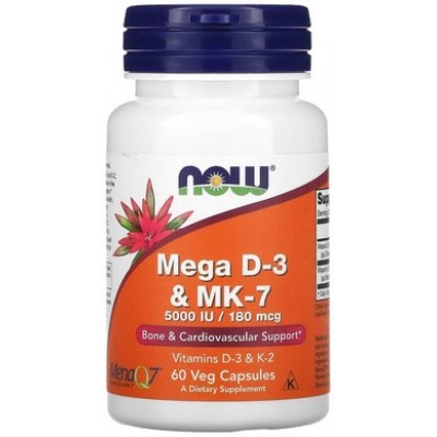 NOW MEGA D-3 + Vitamina K-2 MK7 - 60 Caspsule vegetale