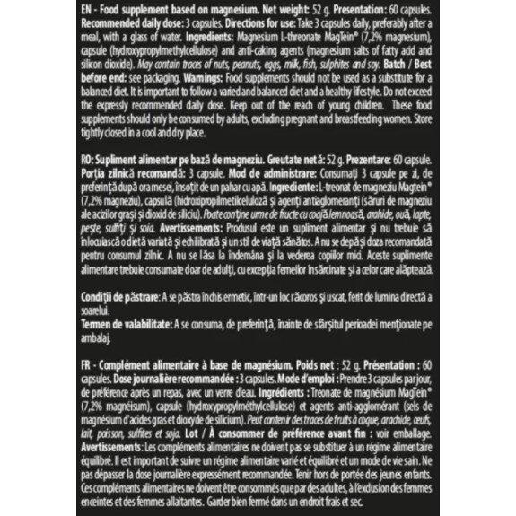 Magtein® Magnesium L-Threonate - 60 Capsule vegetale Magtein® Magnesium L-Threonate - 60 Capsule vegetale