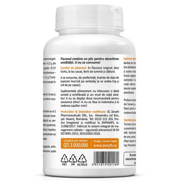Zenyth, Pachet Promo: Curcumin & Piperine 500mg - 60 Capsule + 30 Capsule