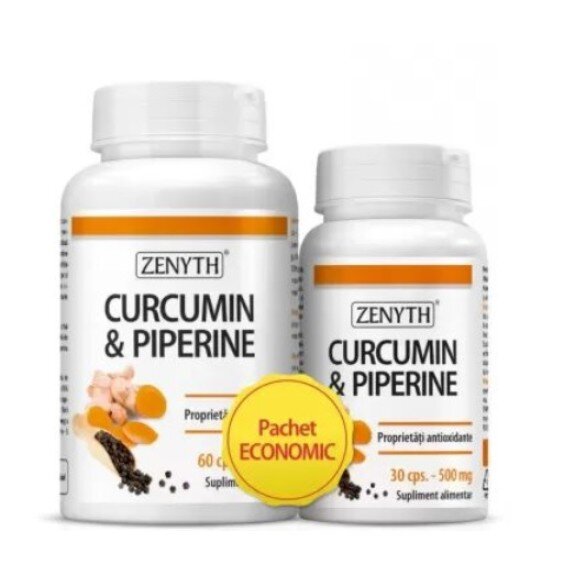Zenyth, Pachet Promo: Curcumin & Piperine 500mg - 60 Capsule + 30 Capsule