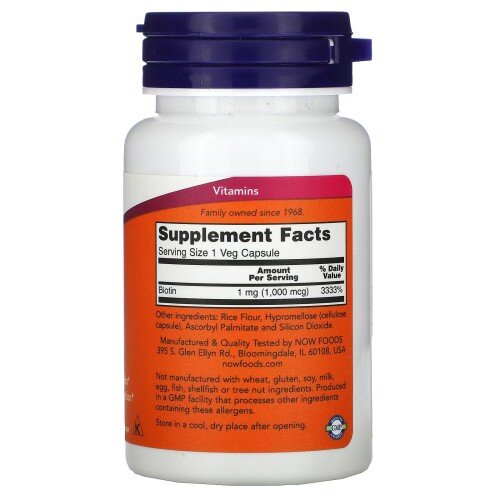Biotina 1000 mcg – 100 Capsule vegetale – NOW Foods NOW Foods, Biotina 1000 mcg – 100 Capsule vegetale