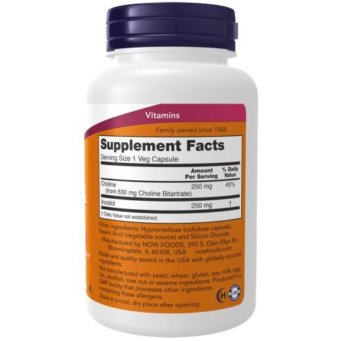 NOW Foods, Choline cu Inositol – 100 Capsule vegetale