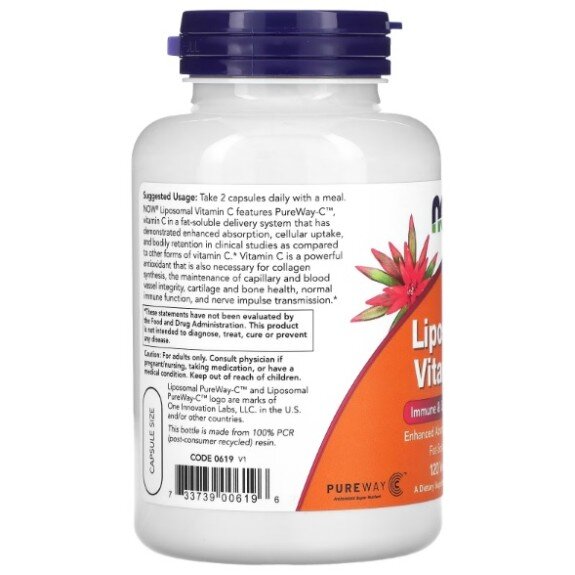 NOW Foods, Vitamina C lipozomala, 500mg - 120 Capsule vegetale NOW Foods, Vitamina C lipozomala, 500mg, pentru pentru susținerea sistemului imunitar și protecția antioxidantă