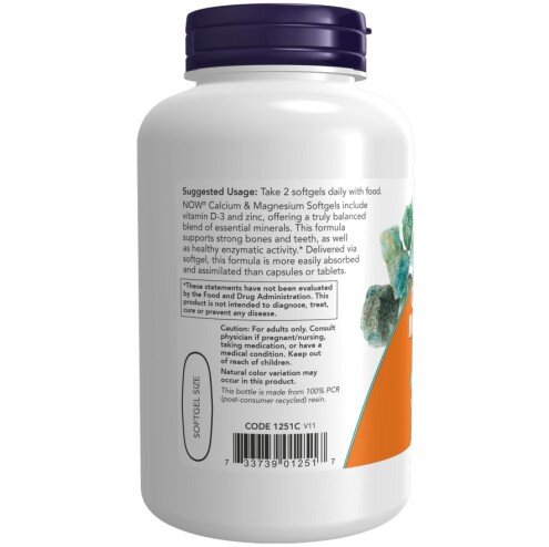 Calciu Magneziu Vitamina D3 Zinc NOW Foods NOW Foods Calciu Magneziu Vitamina D3 Zinc gelule moi