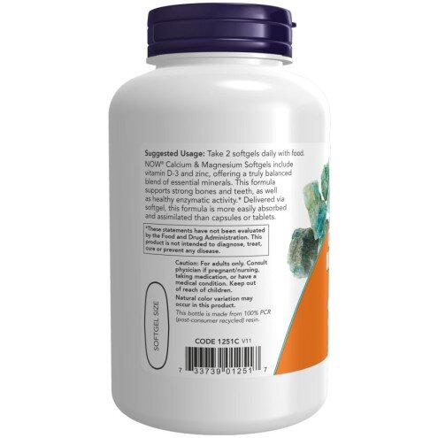 Calciu Magneziu Vitamina D3 Zinc NOW Foods NOW Foods Calciu Magneziu Vitamina D3 Zinc gelule moi