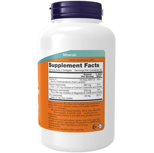 Calciu Magneziu Vitamina D3 Zinc NOW Foods NOW Foods Calciu Magneziu Vitamina D3 Zinc gelule moi