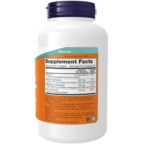 Calciu Magneziu Vitamina D3 Zinc NOW Foods NOW Foods Calciu Magneziu Vitamina D3 Zinc gelule moi