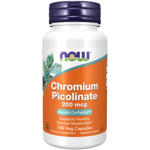 NOW Foods, Crom Picolinat 200mcg - 100 Capsule vegetale NOW Foods, Crom Picolinat 200mcg, pentru pentru susținerea metabolismului glucidic și a nivelului de zahăr din sânge
