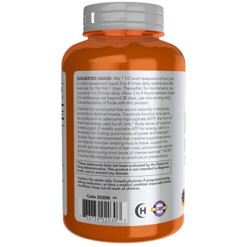 NOW Foods, Creatina Monohidrata - 227g NOW Foods, Creatina Monohidrata, pentru pentru creșterea masei musculare și îmbunătățirea performanței fizice