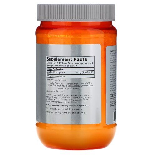 NOW Foods, Creatină Monohidrat Micronizată, pentru pentru creșterea masei musculare și performanța sportivă