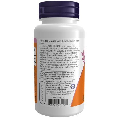 NOW Foods, Coenzima Q10 200mg - 60 Capsule NOW Foods, Coenzima Q10 200mg, pentru pentru susținerea sănătății cardiovasculare și a energiei celulare
