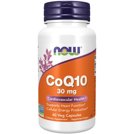 NOW Foods, Coenzima Q10 30mg - 60 Capsule NOW Foods, Coenzima Q10 30mg, pentru pentru susținerea sănătății cardiovasculare și a energiei celulare