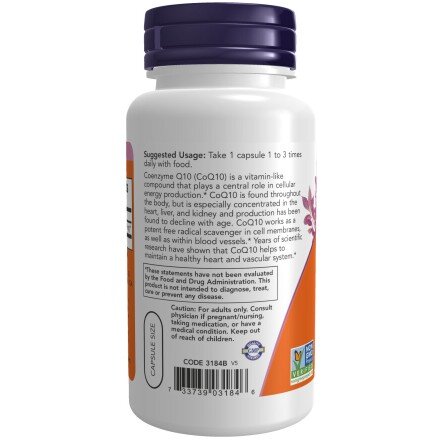 NOW Foods, Coenzima Q10 30mg - 60 Capsule NOW Foods, Coenzima Q10 30mg, pentru pentru susținerea sănătății cardiovasculare și a energiei celulare