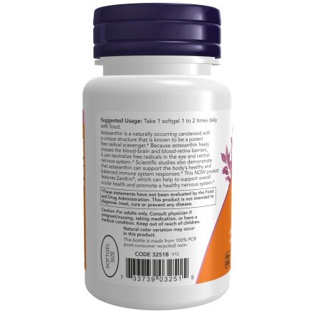 NOW Foods, Astaxantina 4mg - 60 Softgels NOW Foods, Astaxantina 4mg, pentru pentru protecția antioxidantă și sănătatea pielii