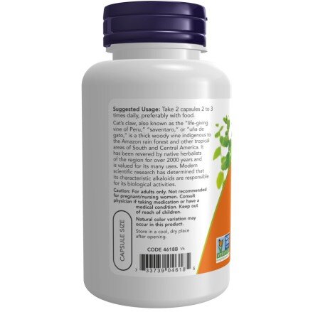 NOW Foods, Cat's Claw 500mg - 100 Capsule NOW Foods, Cat's Claw 500mg, pentru pentru susținerea sistemului imunitar și protecția antioxidantă